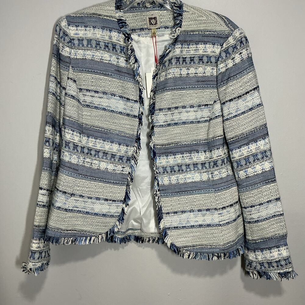 NWT Anne Klein Tweed Fringe Western Harbor Blazer  Jacket 12